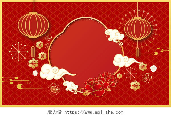 红色卡通手绘立体剪纸风中国传统节日春节背景展板原创插画海报